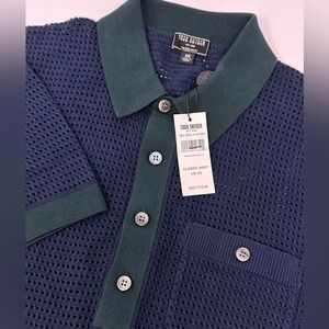 NEW Todd Snyder Mens Sz XS Mesh Knit Sweater Polo 100% Supima Cotton Navy/Green